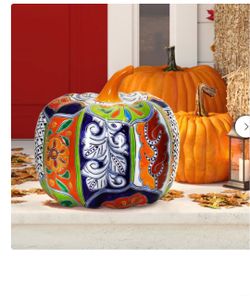 13" Talavera Style Ceramic Pumpkin