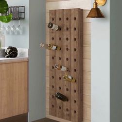 Wade Logan Brown Wood Tall 40 Hole Wall Wine Rack, 21" x 4"x 57"