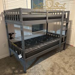 Brand New BB13 Color: Gray Description: TWIN over TWIN Bunk Bed (Solid Wood)