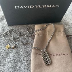 David Yurman Pavé Tag Necklace In Sterling Silver With Sapphires Blue Gems 