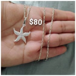 925 Sterling Silver Chain With The Pendant/Cadena Con Dije De Estrella De Mar De Plata 925