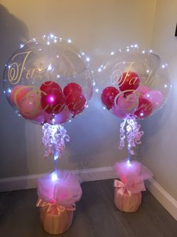 Hot pink/ light pink baby shower /birthday personalized Light up Balloon Centerpieces
