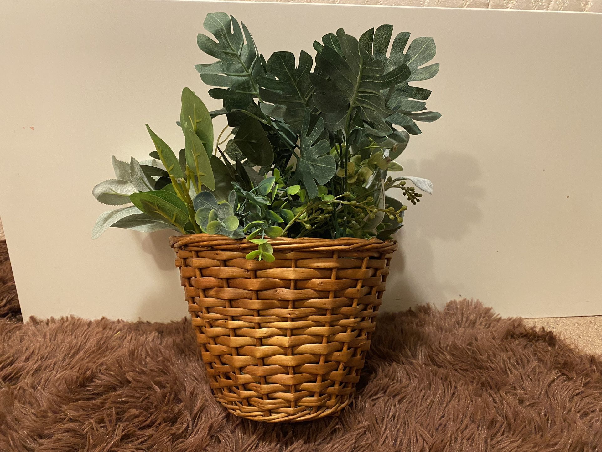 Woven Basket with Fake Plants