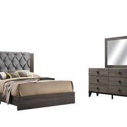 Avantika Fabric & Rustic Gray Oak California King Size Bed