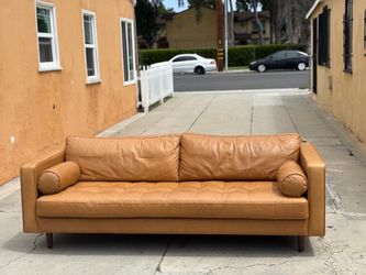 Brown Article Tufted Leather Sofa 88”