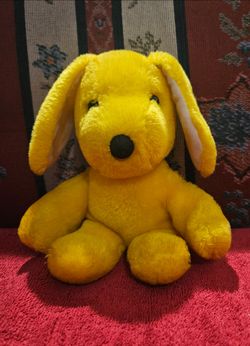VTG MOTHERCARE YELLOW  SQUICKY PLUSH PUPPY DOG PRE-OWNED