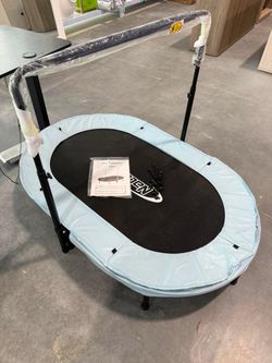 Kids Trampoline 56 x 36 in. Indoor Outdoor Trampoline Foldable Mini Trampoline with Handle Rebounder Trampoline , light Bule, $40