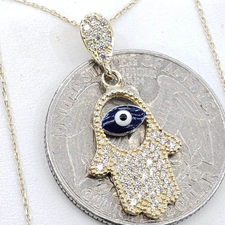 14 Gold Hamse Hand Good Luck Eye Pendant Shain Ser Valentine Gift