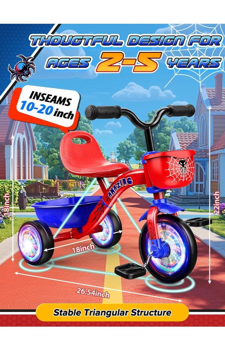 Spiderman Tricycle For Kids 1 - 5 Years Old ( Brand New, Never Used, In Box ) For $40
