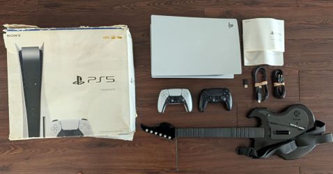 PS5 Disc Edition + 2 Controllers + PDP Riffmaster Guitar
