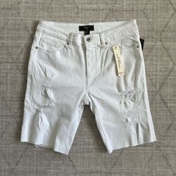 Forever 21 Men’s White Preppy Distressed Summer Slim Denim Jean Shorts NEW