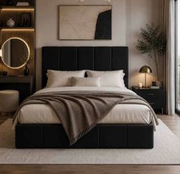 Full bed Size Dutch Velvet Upholstered Platform Bed Frame, Black
Vertical Channel Tufted Adjustable Headboard, Low Profile Bed Frame, No Box Spring Ne