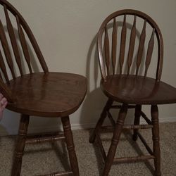 Pair of Swiveling Wooden Counter Stools