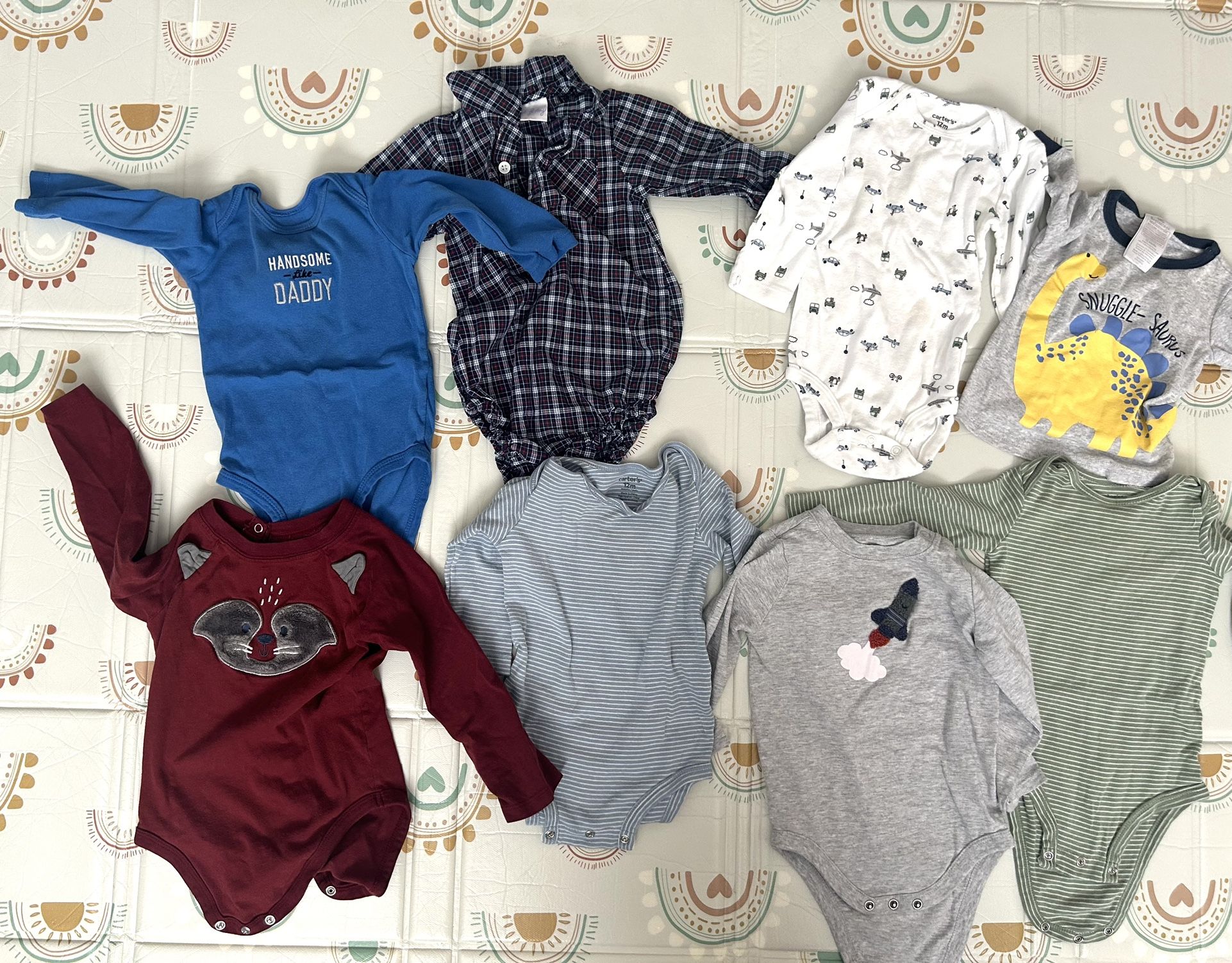 8 pc 12 month boy bodysuits