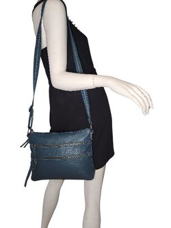 THE SAK LOS FELIZ INDIGO BLUE LEATHER PEBBLED PURSE SHOULDER BAG CROSSBODY MINT
