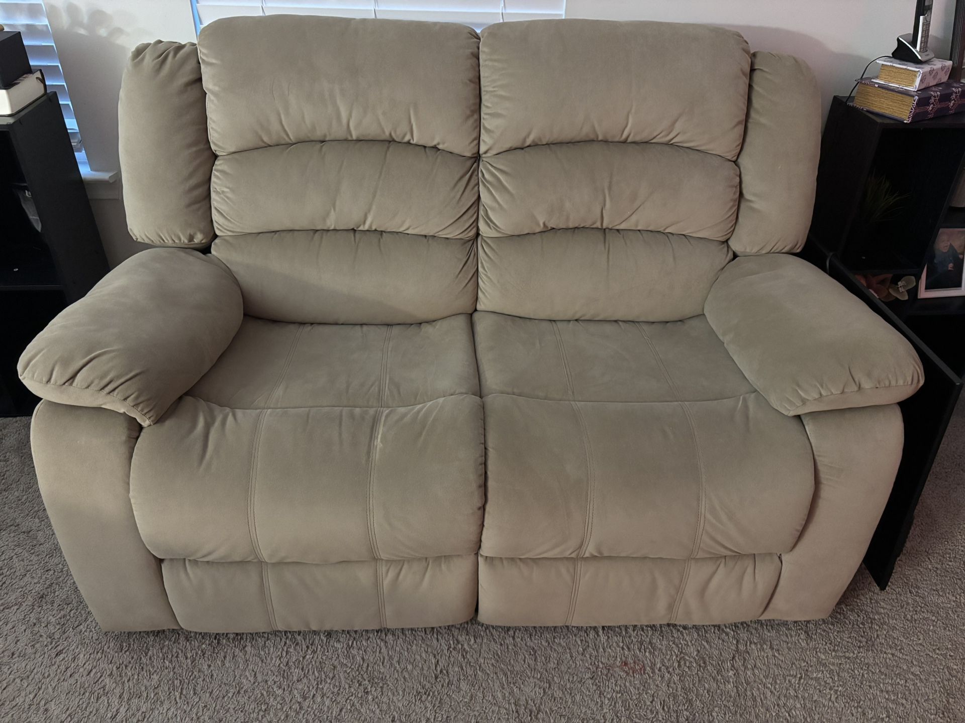 Beige Recliner Loveseat Sofa