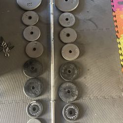 Weight Plates / Bar.      80 Dollars 