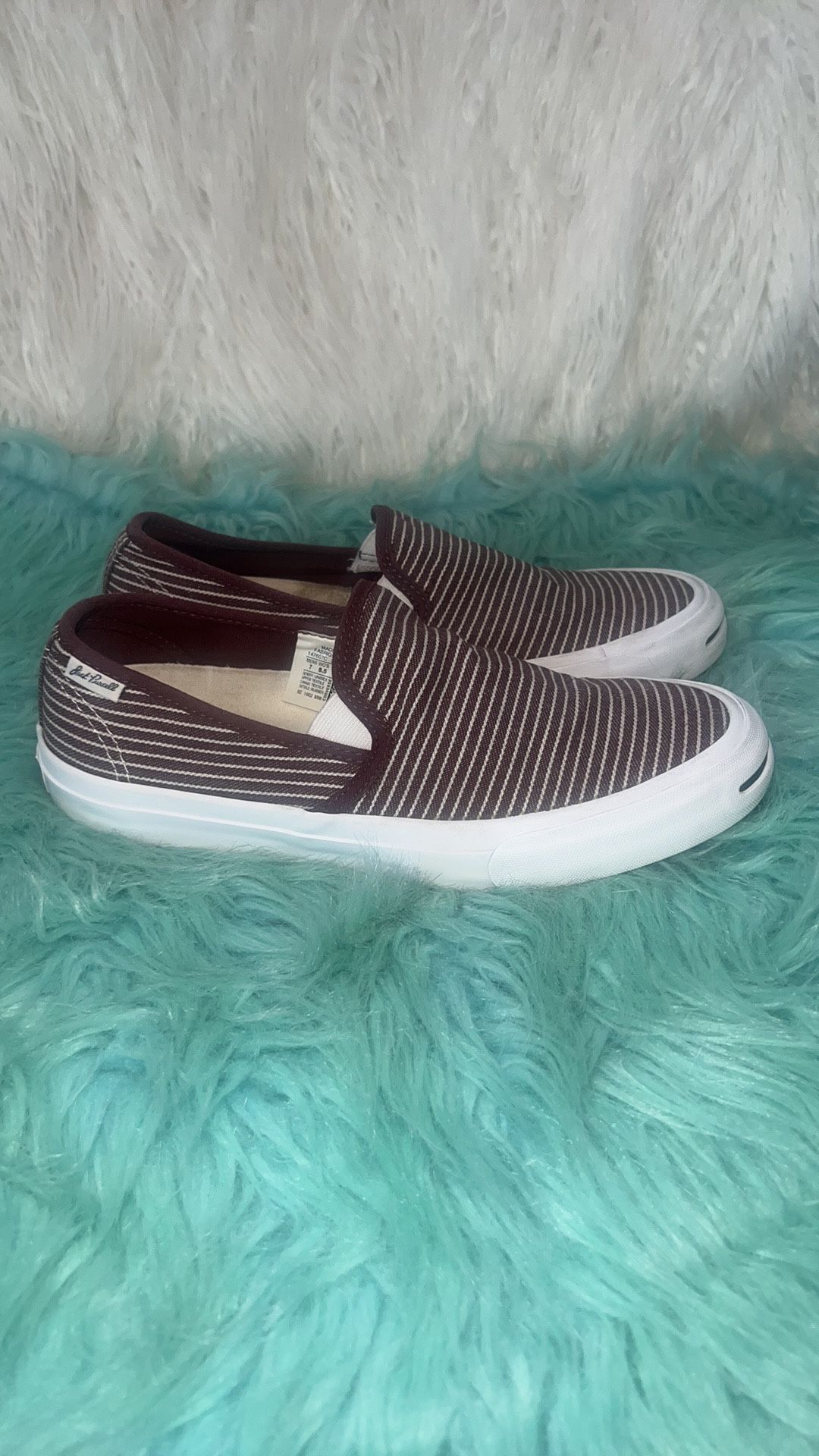 Converse Jack Purcell Maroon Pin Stripe Slip On Loafer M7, W8.5