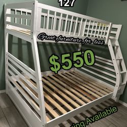 Bunk Bed Twin Over Full White / Wood Brand New