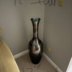 Tall Dark Silver Glass Floor Vase