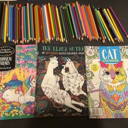 Adult Color Books And Lots Of Colored Pencils