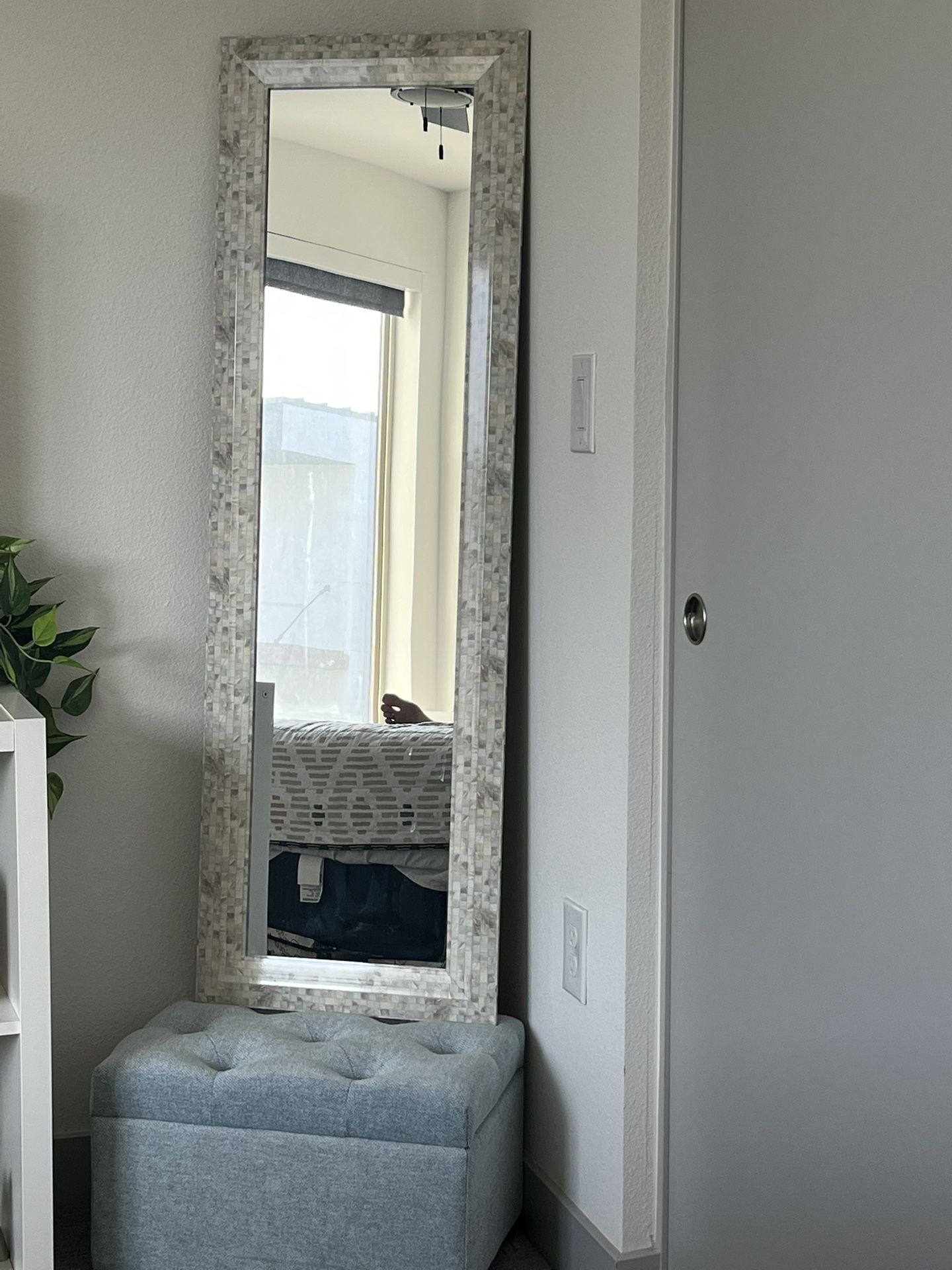 Light Blue Ottoman And Mirror