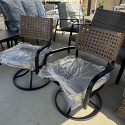 allen + roth Caledonia Set of 2 Wicker Black Steel Frame Swivel rocker Dining Chair with Cream...