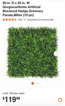 12 pieces of 20” x 20” artificial greenery panels