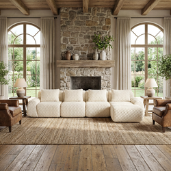 Olathe 146" Modular Flannelette Fabric L-Shaped Sectional Sofa with Movable Ottoman