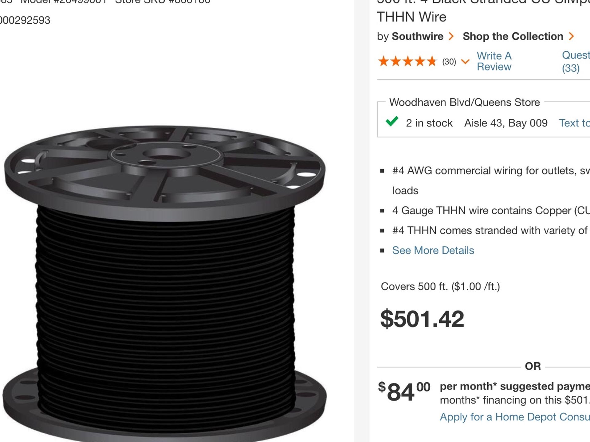 South Wire 500 ft. 4 Black Stranded CU SIMpull THHN Wire