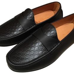 New Gucci Microguccissima Black Leather Driving Loafer Size 8