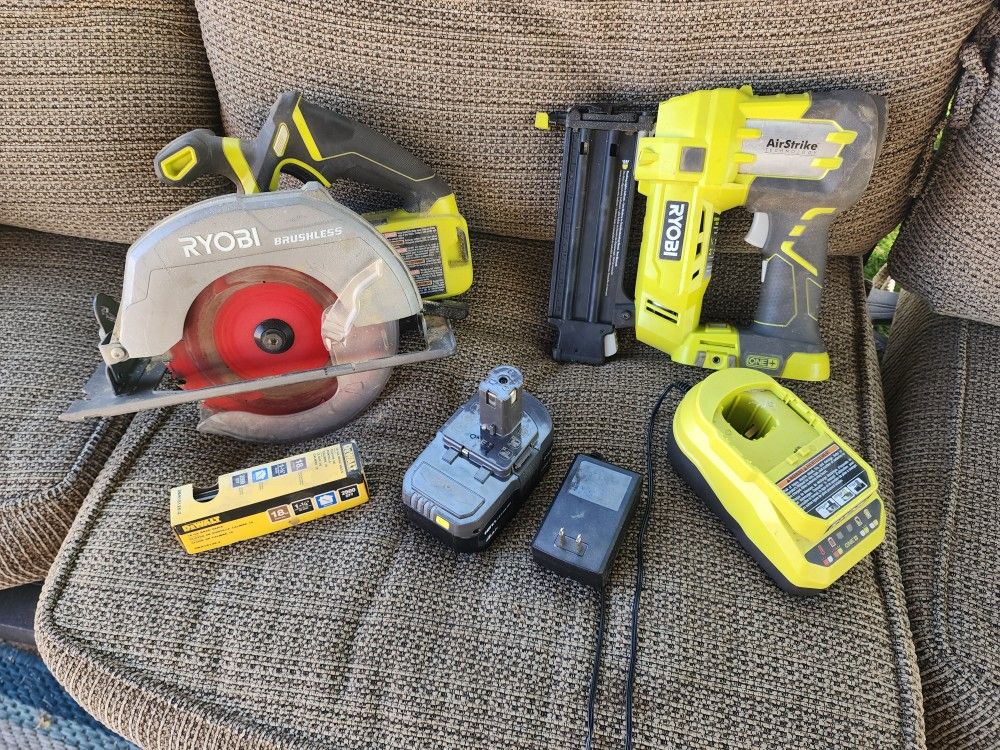 Ryobi 18v Brushless Circular Saw And Brad Nailer
