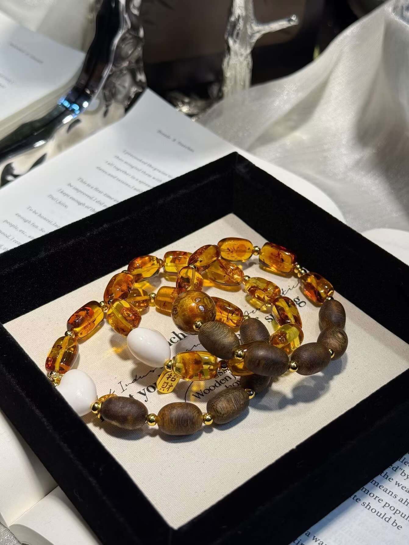 Pure natural amber and beeswax bracelet