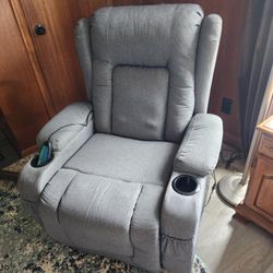 Modern Linen Electric Power Lift Chair, Recliner Massage Chair, Adjustable Furniture for Back, Legs w/ 3 Positions, USB Port, Heat