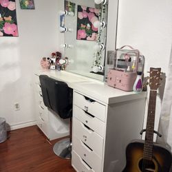 White used Vanity w/ Outlet and 10 Drawers