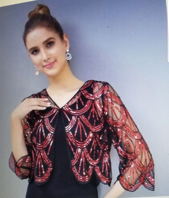 New- Embroidered Beaded Shawl Wrap (Red) With Quarter SLEEVES. Accepting Offers