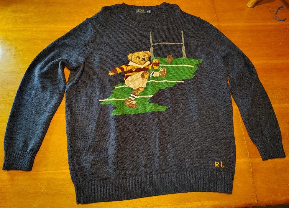 Polo Ralph Lauren Rugby Kicker Bear Knitted Jumper Blue Men's 3XLT