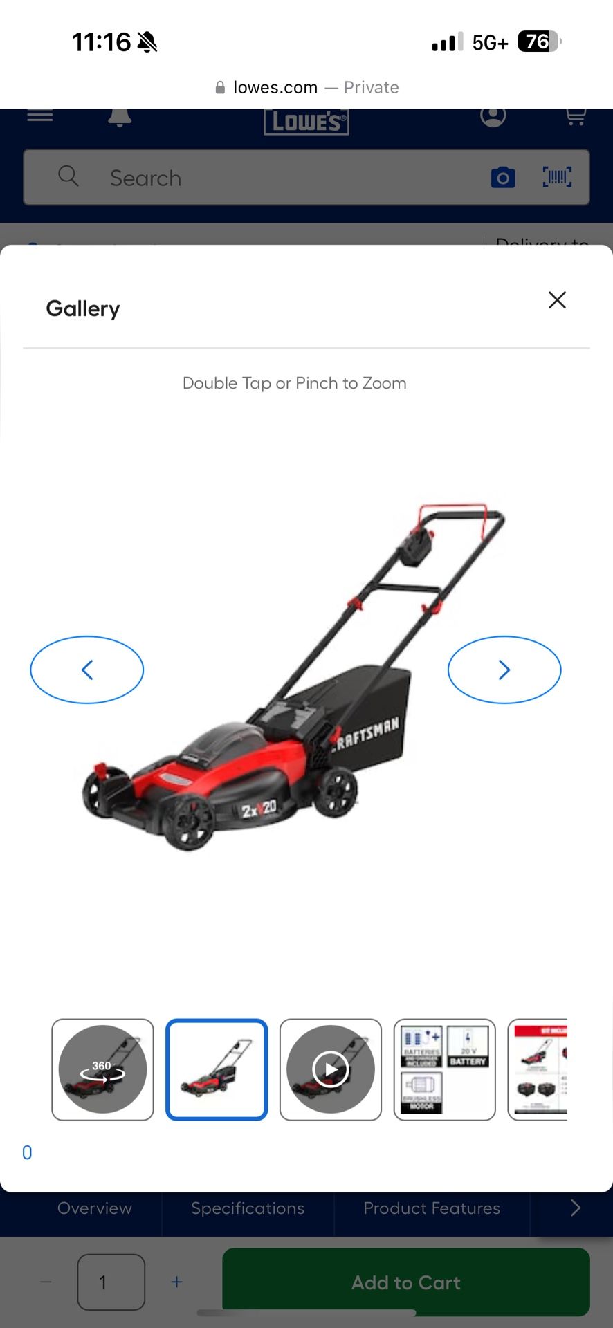 CRAFTSMAN V20 20-volt Max 20-in Cordless Push Lawn Mower 5 Ah (2-Batteries and Charger Included)