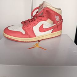 Size 10- Nike Air Jordan 1 Mid Strawberries And Cream Pink BQ6472-109Women's