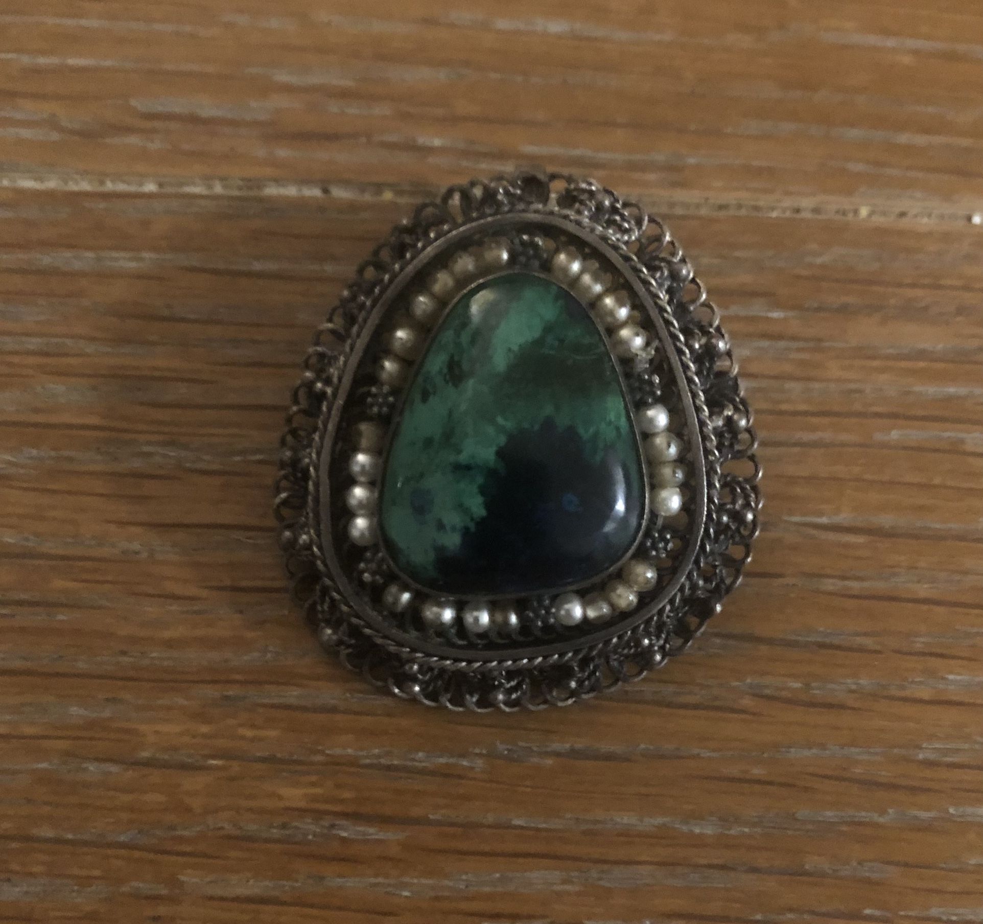 Beautiful Vintage/Antique Sterling Silver Natural Eilat Stone Pearl Statement Brooch/Pendant-Tested