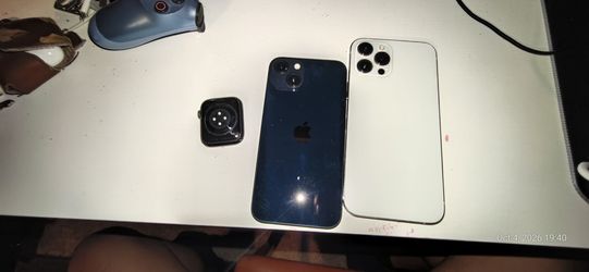 Two Apple iPhones 13 and 12 pro max and Apple Watch 6th 44mm generation Bundle
