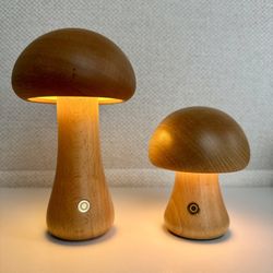 Wooden Mushroom Rechargeable Touch Lamps (Set of 2)