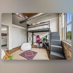 Francis Lofts & Bunks Twin XL Adult Loft Bed - Desk+Headboard+Stairs