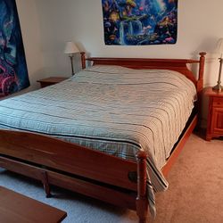King Bed Frame + 2 Nightstands – Solid Cherry – $300 OBO