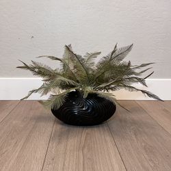 23” Wide Pier One Artificial Bonsai Fern Plant With Espresso Brown Wave Planter Pot-Artificial Plant