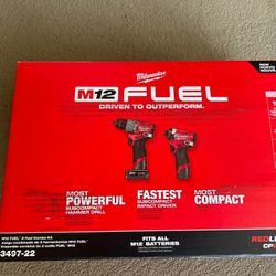 Milwaukee M12 Fuel Brushless Cordless Hammer Drill & Impact Driver Combo Kit w/2 Batteries