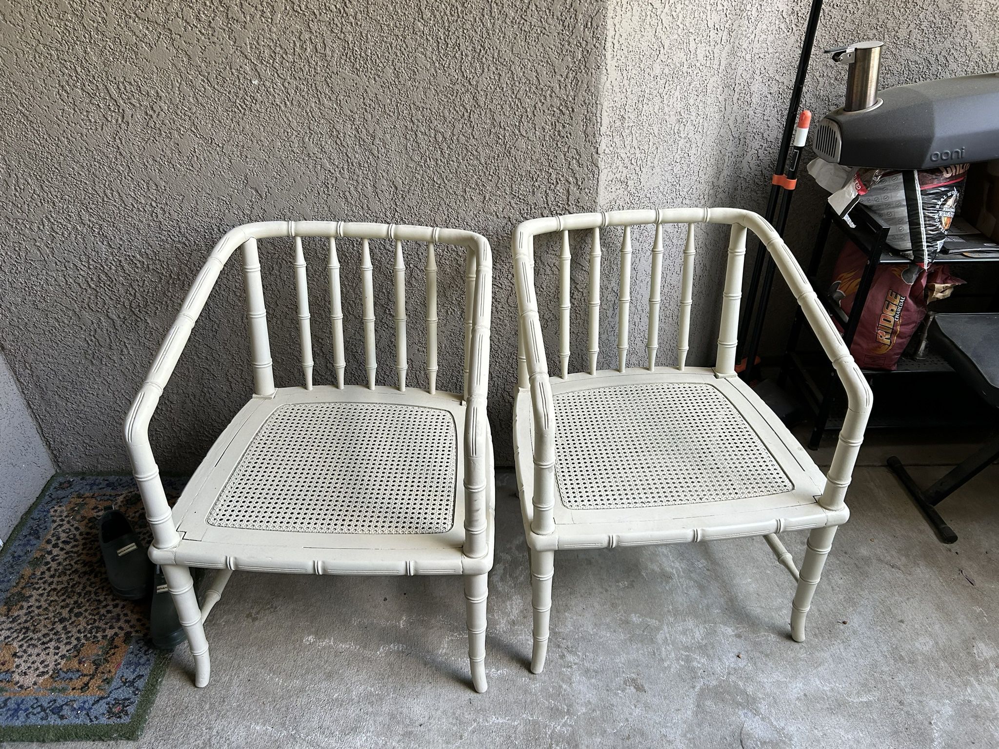 Cute White Bamboo Rattan Outdoor Set Of Two Chairs