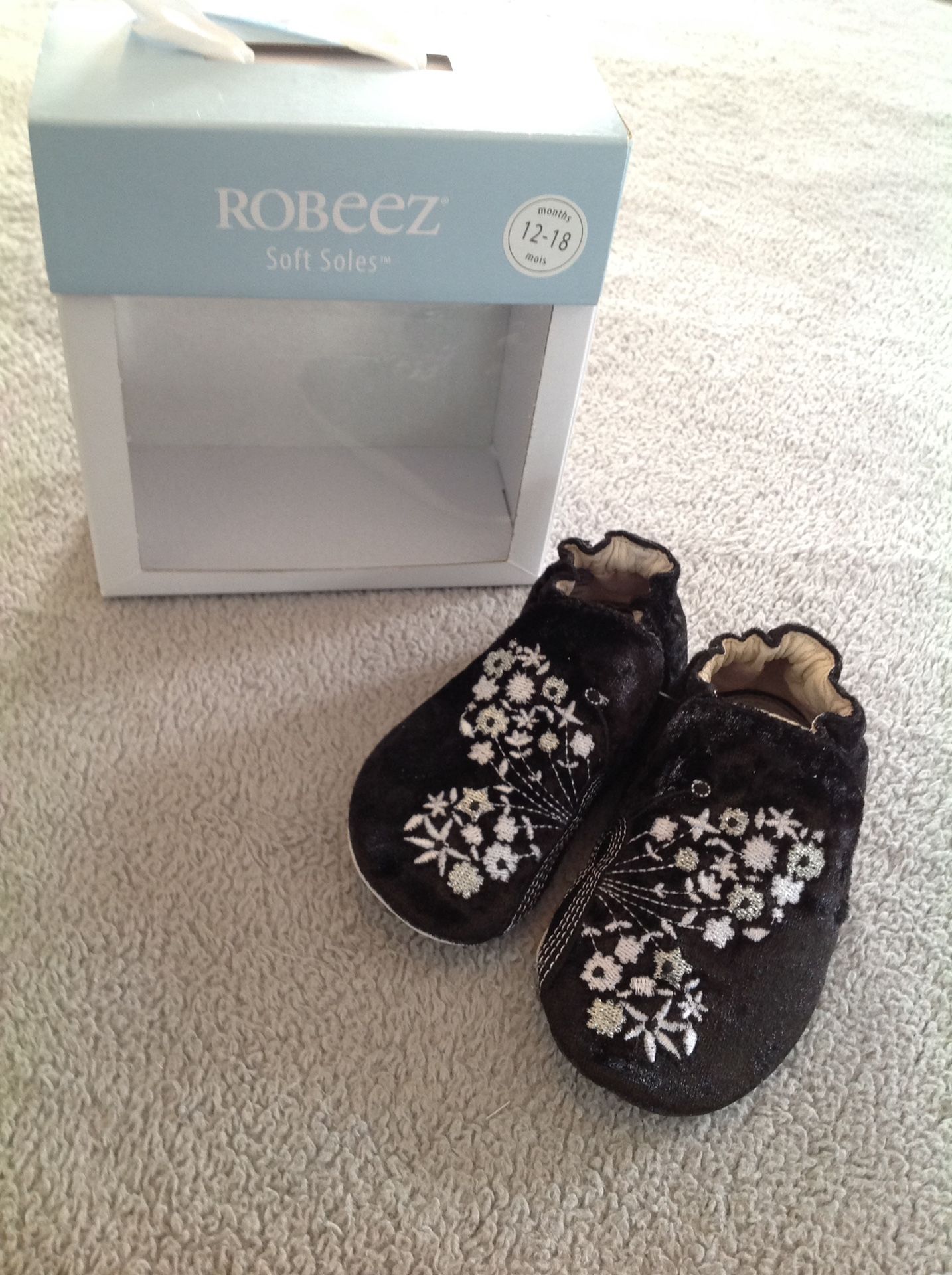 Robeez Beatrice Butterfly Black Velvet Upper Leather Soft Sole Baby Shoes