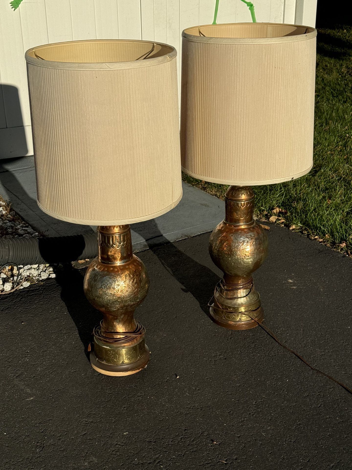 Vintage Brass Table Lamps, Set of 2