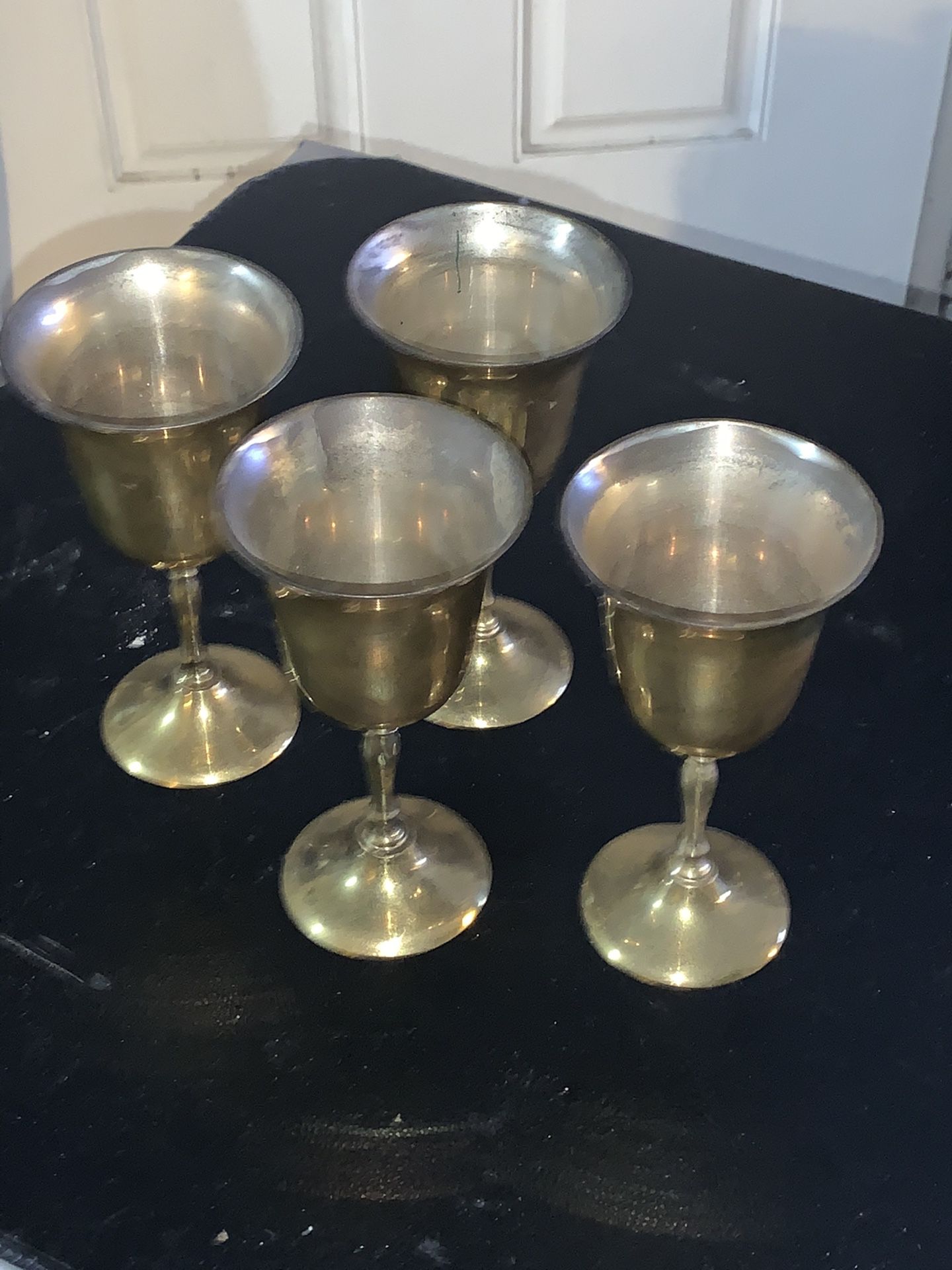 4 antique brass and silver glass/cups